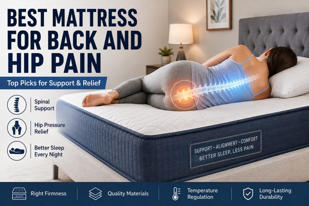 Suggested ALT Text: Best mattress for back and hip pain with supportive hybrid construction